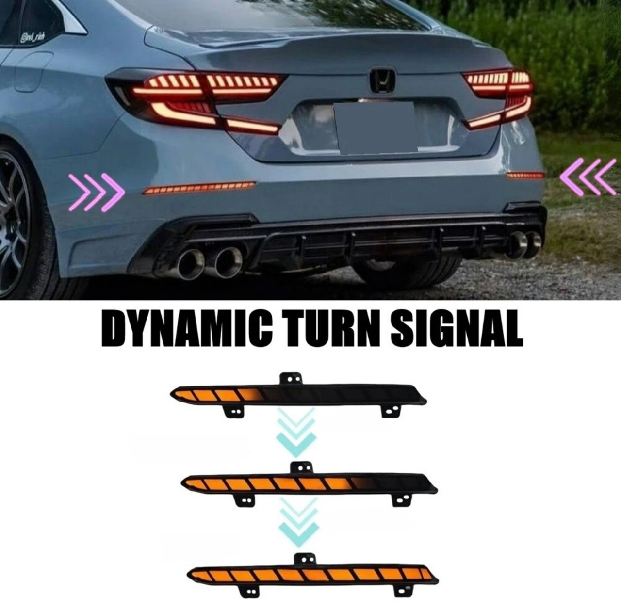 Smoked Rear Bumper LED Reflector Light For Honda Accord 2018-2022 Dynamic Signal
