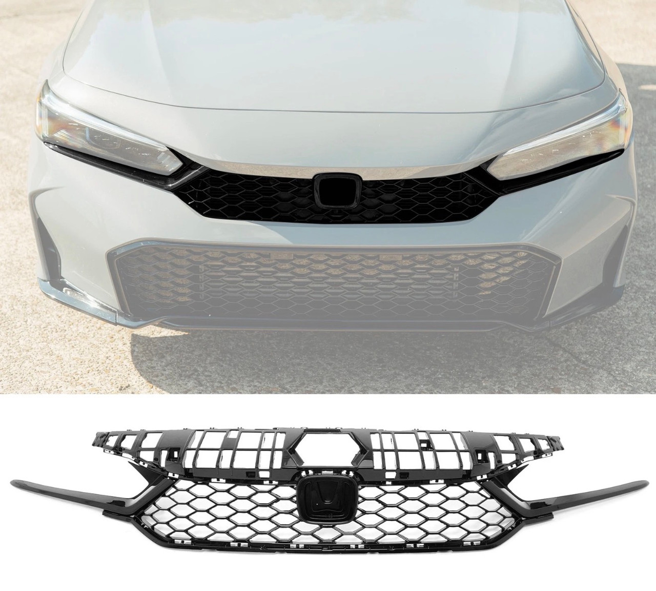 25-26 Honda Civic Type R Style Front Bumper Upper Grille ABS Gloss Black