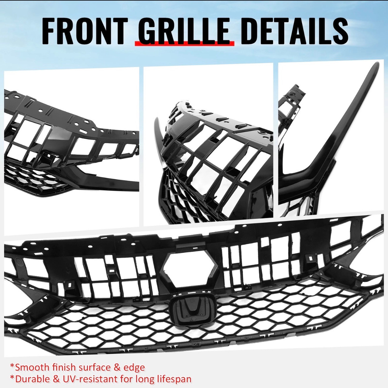 25-26 Honda Civic Type R Style Front Bumper Upper Grille ABS Gloss Black