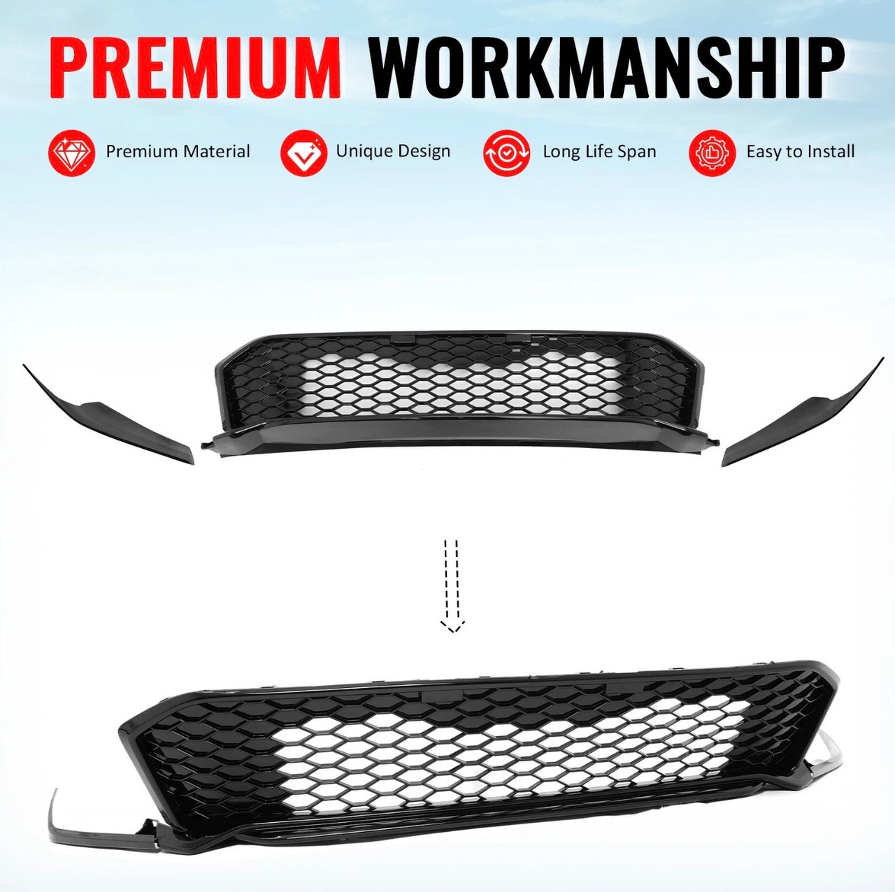25-26 Honda Civic Type R Style Front Bumper Lower Grille ABS Gloss Black