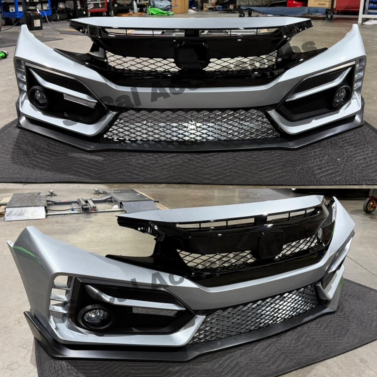 16-21 Honda Civic Type R Style Front Bumper Lunar Silver  with Grill New Style Caps