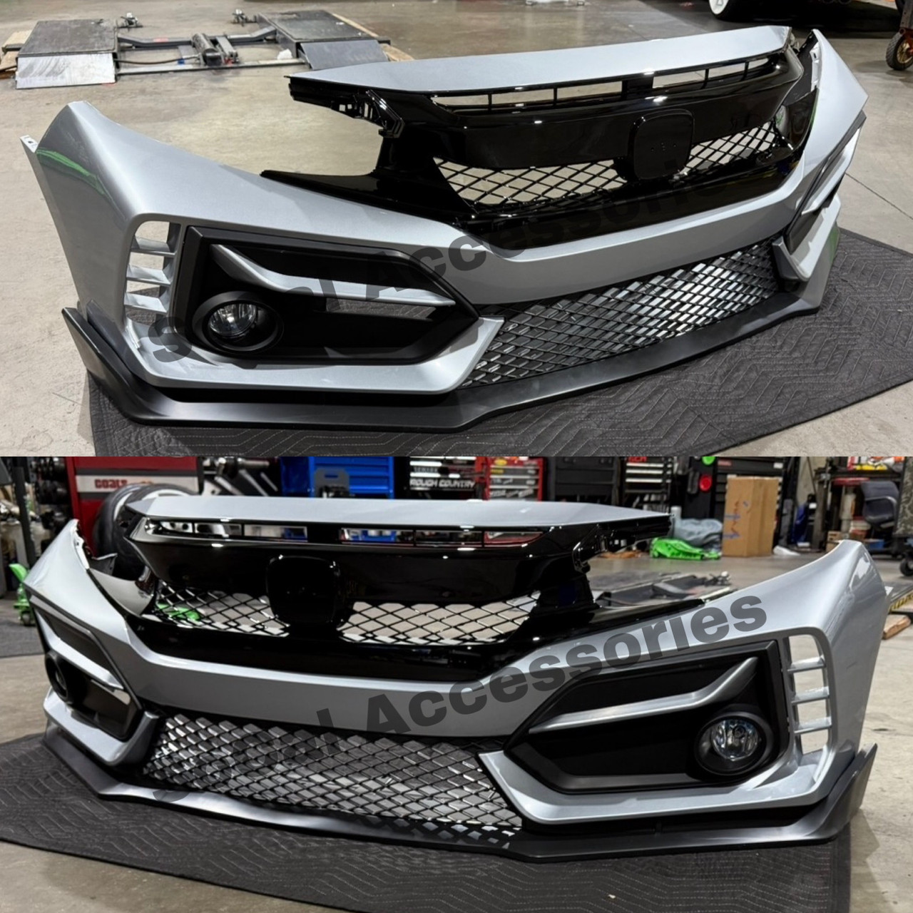 16-21 Honda Civic Type R Style Front Bumper Lunar Silver  with Grill New Style Caps