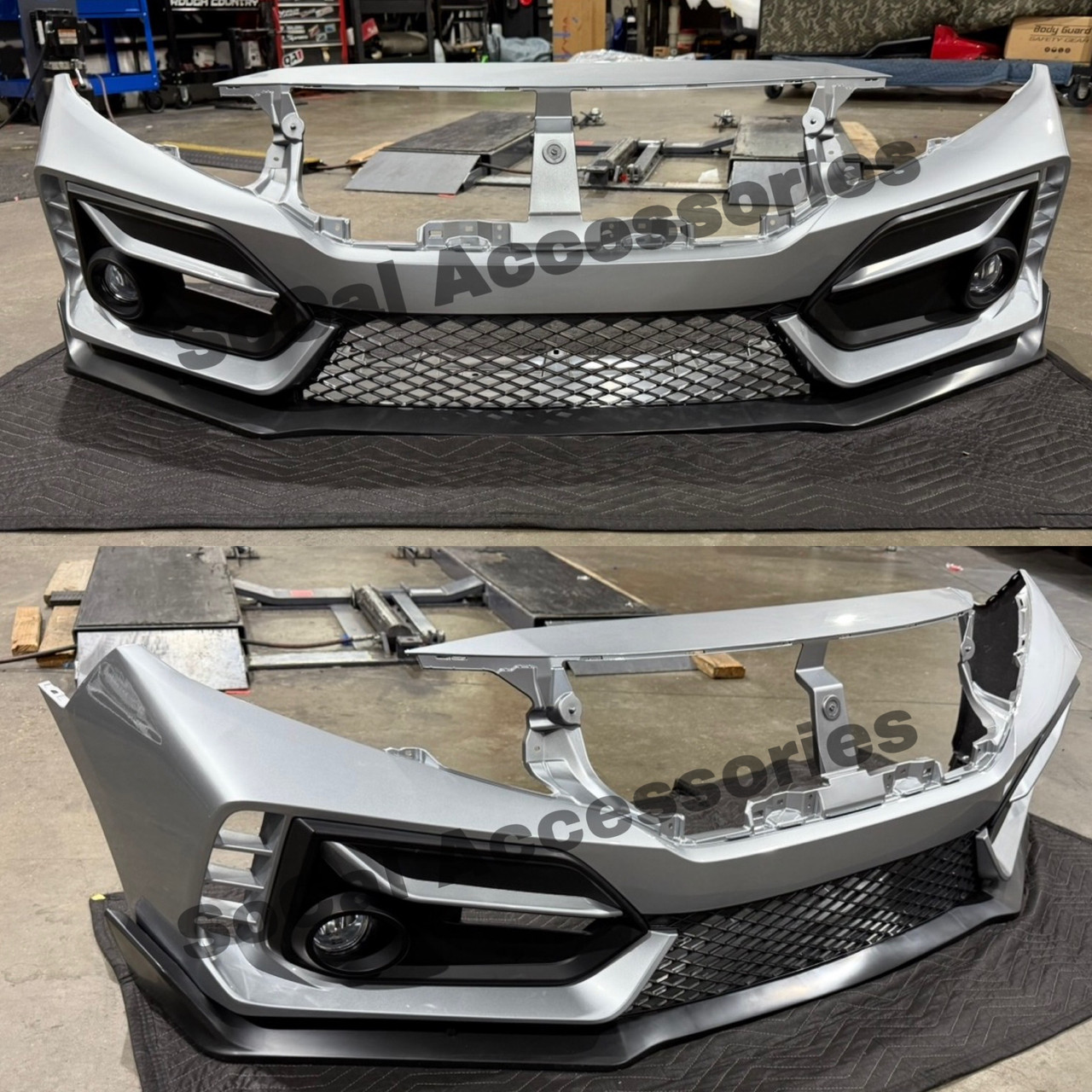 16-21 Honda Civic Type R Style Front Bumper Lunar Silver New Style Caps