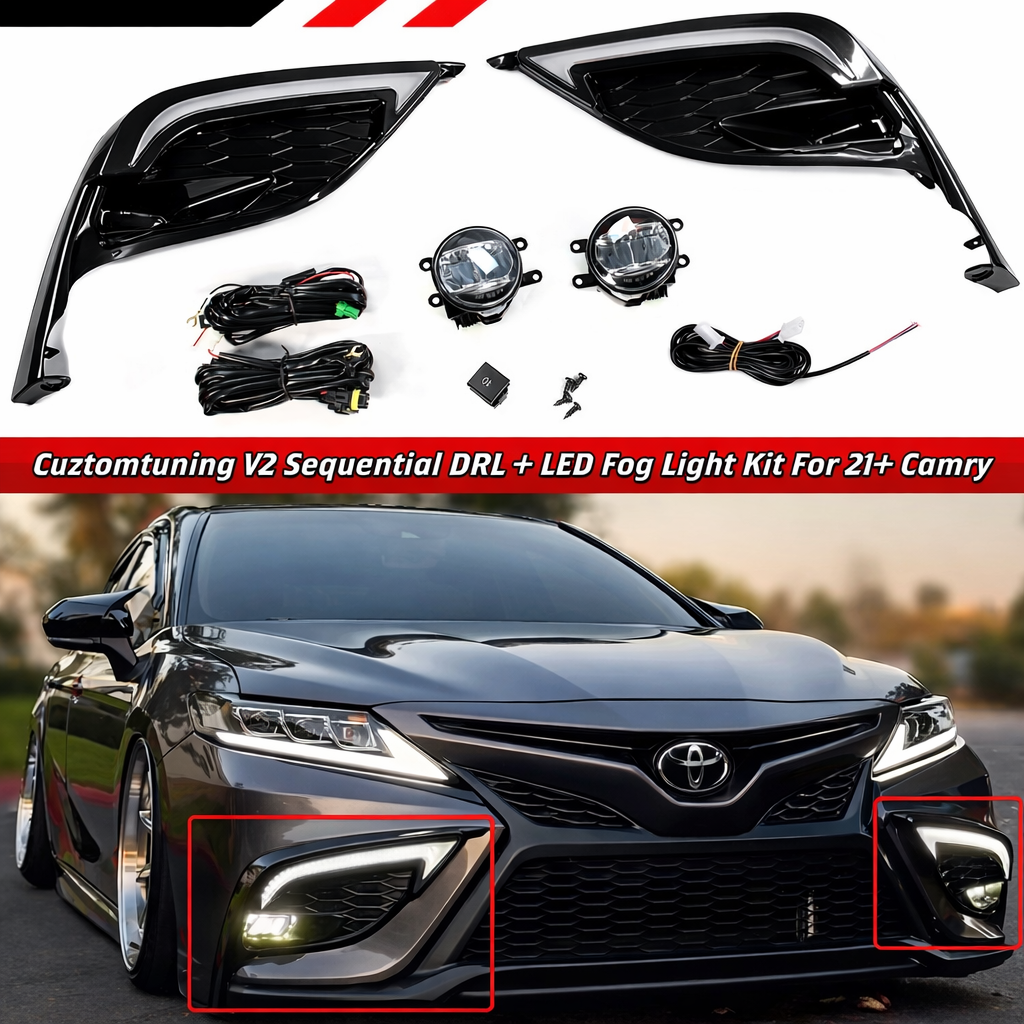 21-24 CAMRY SE XSE V2 SEQUENTIAL DRL LED BEZEL COVER + CLEAR LENS FOG LIGHT