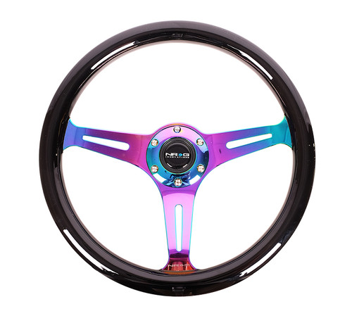 NRG Steering Wheel Black Classic Wood Grain 3 Spoke Neochrome Center