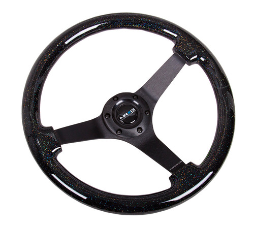NRG Steering Wheel Black Wood Sparkle 350mm Black Spoke 3" Deep Dish