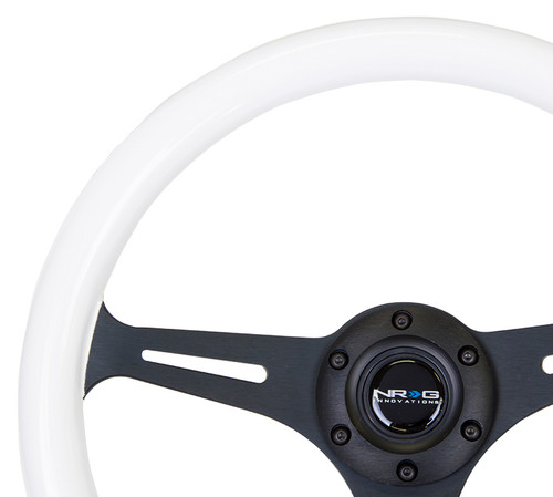 NRG Classic White Wood Steering Wheel 350mm Black Center Spokes