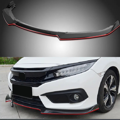 2016-2018 Honda Civic 2/4Dr 3pc Gloss Black Front Bumper Lip