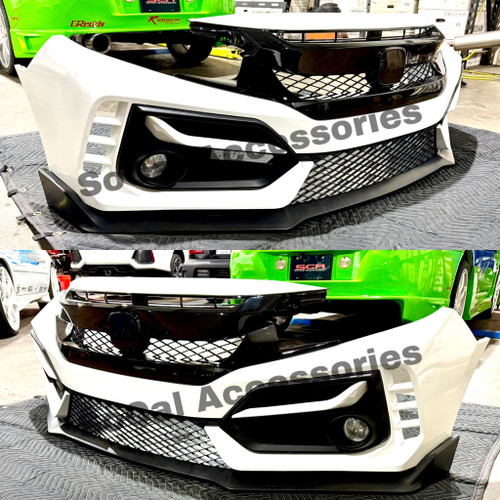 16-21 Honda Civic Type R Style Front Bumper Pearl White with Grill New Style Caps 
