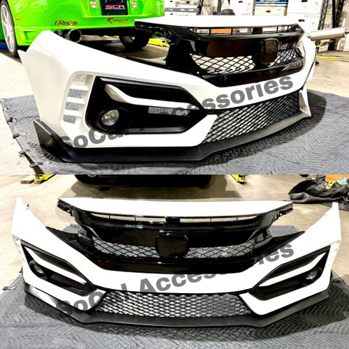 16-21 Honda Civic Type R Style Front Bumper Pearl White with Grill New Style Caps 