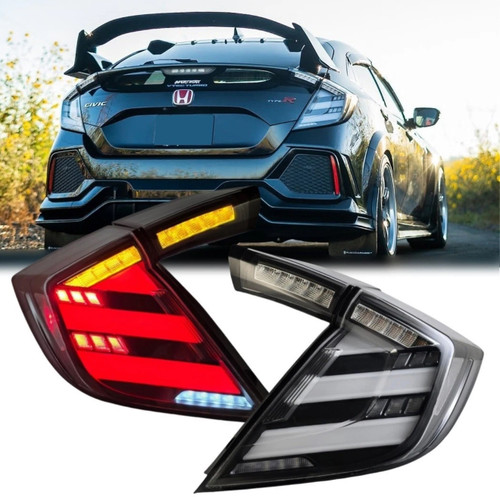 2017-2021 Honda Civic Hatchback Mugen Style LED Tail Lights w/ Sequential Turn Signal Clear Lens/ White 