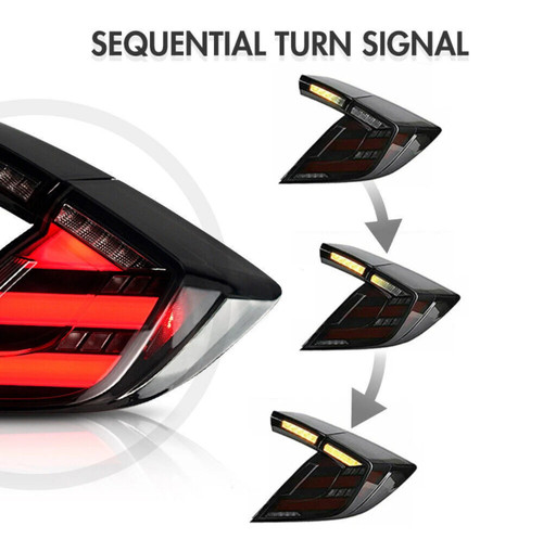 2017-2021 Honda Civic Hatchback Mugen Style LED Tail Lights w/ Sequential Turn Signal Smoked Lens / Red