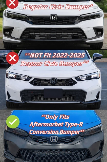 V1 GT Style Gloss Black Front Lip For 22-26 Honda Civic Type-R Conversion Bumper