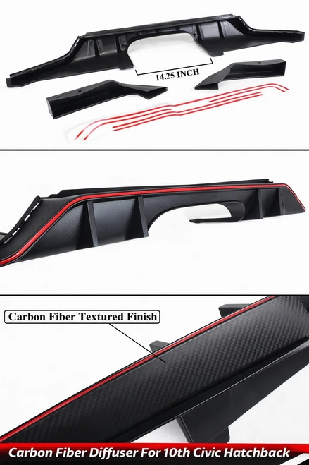17-21 Honda Civic Hatchback Type-R Style Rear Diffuser Carbon Texture 