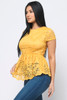 WB9-56307-MC18WT001 YELLOW LACE FLOWERS ROUND NECK SHORT SLEEVE RUFFLE HEM TOP WITH LINING (1,2,2,1 - S,M,L,XL)