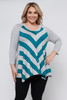 Wholesale CB51607P PINK  EMERALD V-STRIPED 3/4 SLEEVE PLUS SIZE TUNIC TOP