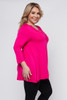 R5C-56490-ETK-2312 FUSHIA V CROCHET NECK 3/4 SLEEVE PLUS SIZE TUNIC TOP   (2,2,2 - 1XL,2XL,3XL)