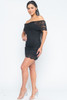 B-56545-SJW4280 BLACK OFF SHOULDER LACE DLOWERS PRINT MINI DRESS WITH LINING (2,2,2 - S,M,L)