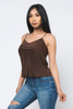 V-56627-JT100 BROWN SPAGHETTI TRAP V-NECK TOP  (3,2,1 - S,M,L)