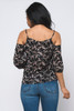 WB13-56716-T3654 BLACK FLOWER PRINT COLD SHOULDER 3/4 SLEEVE TOP  (2,2,2 - S,M,L)