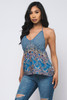 WB13-56717-GT1168 BLUE PAISLEY PRINT HALTER NECK TOP  (2,2,2 - S,M,L)