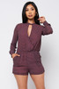 V-56785-56-225LRH MAUVE BLACK PRINTED LONG SLEEVE WRAP ROMPER WITH POCKETS AND LINING (2,2,1 - S,M,L)