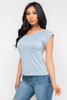 BS-56914-H665 SKY BLUE  ROUND NECK SHORT SLEEVE CUT OUT BACK JUNIOR WOMEN'S TOP  (3PCS  SMALL)