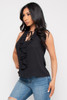 WB9-56918-4102 BLACK SLEEVE LESS RUFFLED V-NECK JUNIOR WOME'S TOP  (2,2,2 - S,M,L)