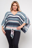 Wholesale T2452-IMP BEIGE LINES V-NECK 3/4 SLEEVE PLUS SIZE TOP WITH KNOT TIE FRONT