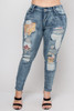 V-57042-AN5498 DARK BLUE MID RISE PLUS SIZE SKINNY JEANS WITH PATCH ON THE LEGS (1,1,2,2 - 14,20,22,24)