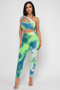 Wholesale 2183PTO MULTYCOLOR GREEN ONE SHOULDER 2PCS FITNESS SET (ONE SHOULDER SPORT TOP AND HIGH WAIST PANTS)
