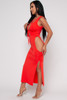 B-57220-D1124 ORANGE SEXY SLEEVE LESS CUT OUT FRONT AND SIDE LONG DRESS WITH DOUBLE SPLIT (2,2,2 - S,M,L)