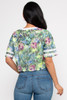 B-57441-IT413 GREEN FLOWERS PRINT ROUND NECK SHORT SLEEVE CROP TOP  (2,2,2 - S,M,L)