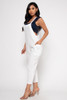 V-57460-HF21F654 WHITE SLEEVE LESS CRISS CROSS BACK JUMPSUIT WITH POCKETS  (2,2,2 - S,M,L)