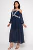 WB10-57475-TB-1263 NAVY BLUE 3/4 BELL SLEEVE COLD SHOULDER LONG SLEEVE WITH BOW TIE IN THE BACK (2,2,2 - S,M,L)