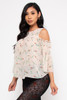 V-57482-TU2092 IVORY ROUND NECK COLD SHOULDER RUFFLE TOP  (2,2,2 - S,M,L)