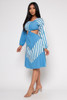 B-57530-1928 BLUE WHITE STRIPES ROUND NECK LONG SLEEVE CUT OUT MIDI DRESS (2,2,2 - S,M,L)