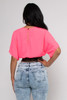 B-57624-AT30939 NEON PINK  ROUND NECK 1/2 SLEEVE CROP TOP  (3,3 - S,M)