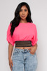 Wholesale AT30939 NEON YELLOW ROUND NECK 1/2 SLEEVE CROP TOP