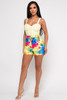 V-57745-CR12190 YELLOW TROPICAL PRINT SLEEVE LESS ROMPER WITH POCKETS  (2,2,2 - S,M,L)