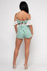 V-57749-DR12192 WHITE GREEN STRIPES DRAPED SLEEVE SPAGHETTI STRAP ZIP-DOWN AND TIE BACK ROMPER WITH LINING (2,2,2 - S,M,L)