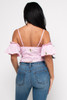 V-57764-LT10556 PINK  SPAGHETTI STRAP TIE IN THE FRONT DRAPED SLEEVE CROP TOP WITH TOUCAN PRINT  (2,2,2 - S,M,L)