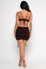 R7A-57774-D9729 BROWN  SPAGHETTI STRAP CUT OUT OPEN BACK BODYCON SEXY MINI DRESS (3,2,1 - S,M,L)