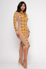 B-57782-MD8632 YELLOW BEIGE LONG SLEEVE BUTTONS DOWN TWO SIDES SEE THROUGH BODYCON MINI DRESS  (2,2,2 - S,M,L)