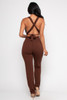 B-57791-S10261 BROWN  2PCS SET (HALTER NECK TIE BACK CROP TOP AND ELASTIC WAIST PANTS) (2,2,2 - S,M,L)