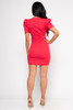 B-57896-A823 RED  WRAP V-NECK SHORT SLEEVE BODYCON MINI DRESS WITH BELT DETAIL ANZ ZIPPER ON THE SIDE (2,2,2 - S,M,L)