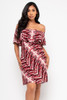 Wholesale JD5185 WHITE  RED ANIMAL PRINT OFF SHOULDER SHIFT DRESS