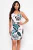 Wholesale A656 IVORY LEAF PRINT ROUND NECK SLEEVE LESS TIE BACK DRESS