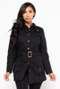 Wholesale MU9082 BLACK WITH BELT BUTTONS DOWN LONG SLEEVE JACKET WITH FRONT AND BACK POCKETS