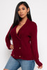 V-58084-20F-LY0032 WINE FRONT  BUTTONS LONG SLEEVE WRAP SWEATER (2,2,2 - S,M,L)